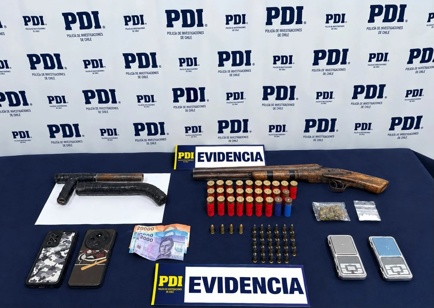 PDI detiene a hombre e incauta drogas, armas y 60 cartuchos en Lumaco